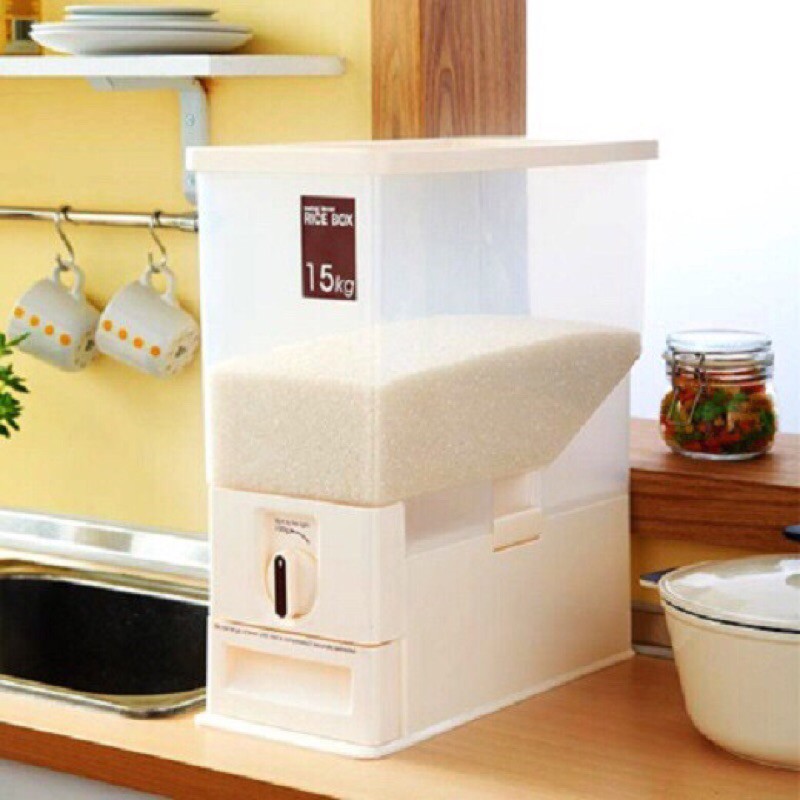 THÙNG GẠO THÔNG MINH MẪU MỚI CHỨA 15kg NẮP CÓ THỂ LÀM KỆ ĐỂ GIA VỊ SIÊU HOT