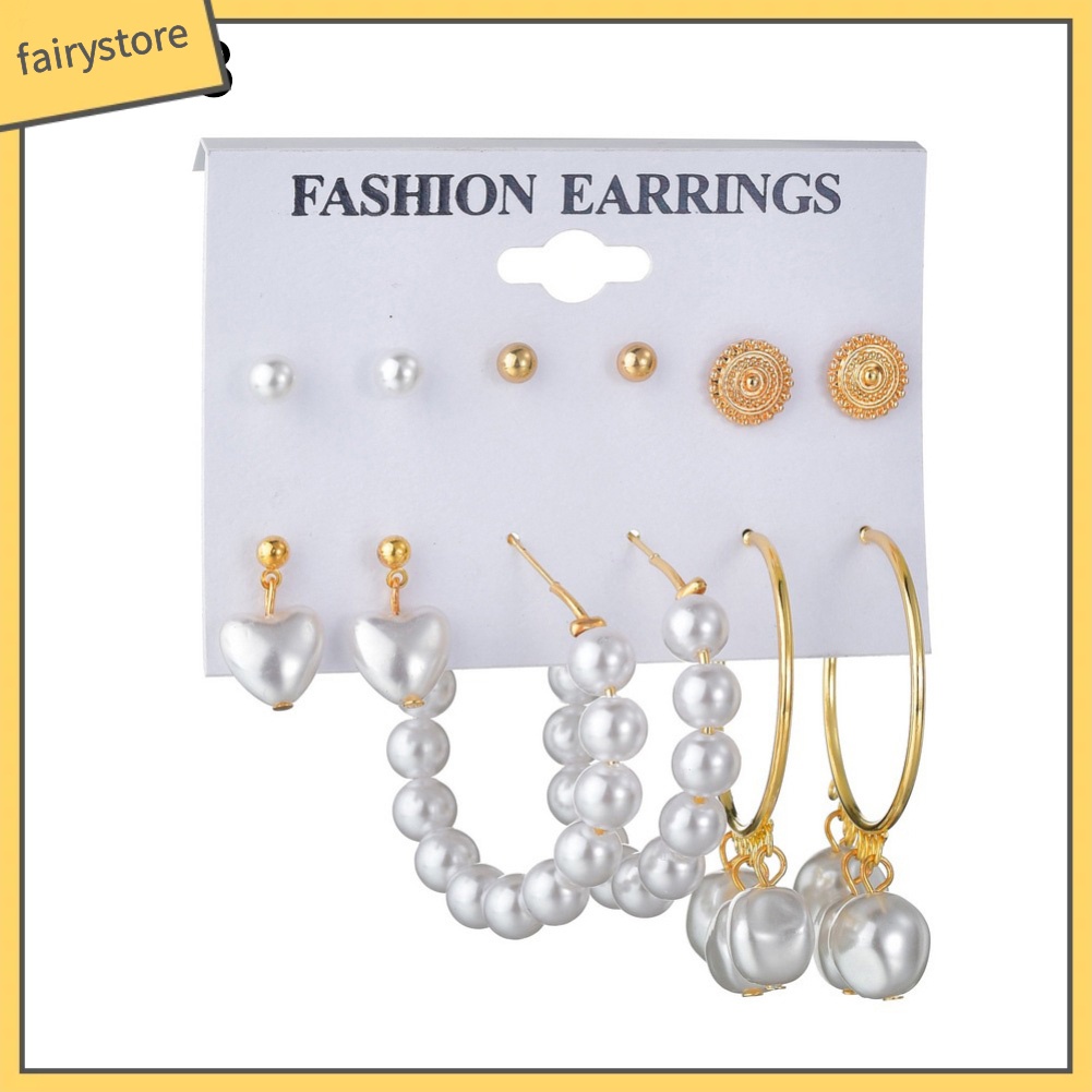 Set 6 Đôi Khuyên Tai Kiểu Dáng Hình Học Thời Trang Cho Nữ