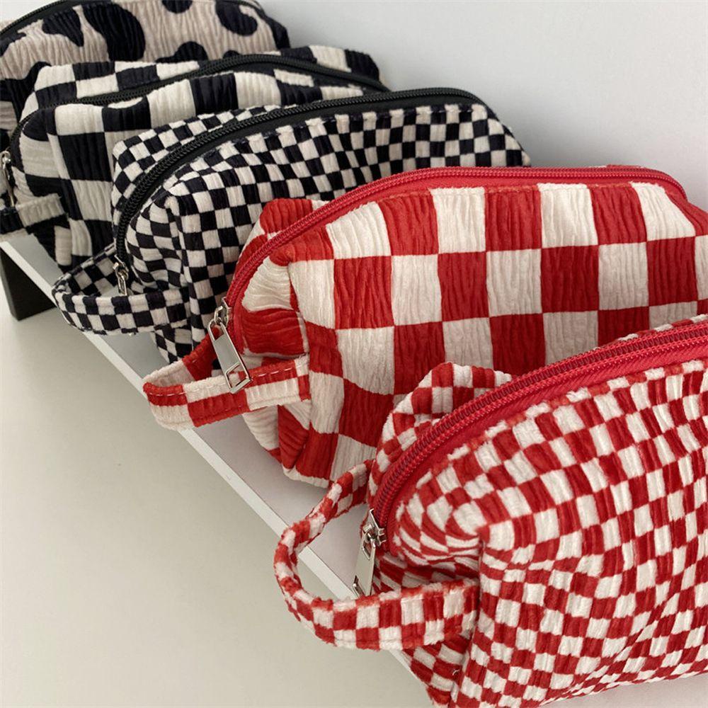 Qqmall Túi Đựng Đồ Trang Điểm Nhỏ Kẻ Sọc Caro Có Khóa Kéo Sắp Xếp Gọn Gàng Cho Nữ
