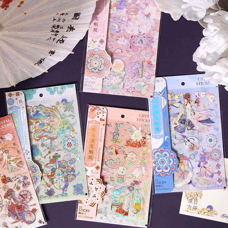 Sticker cổ trang ánh kim - trang trí sổ - chống thấm nước - Vụ Các Vân Trì - 1 pet x 2 tờ - 103x150mm