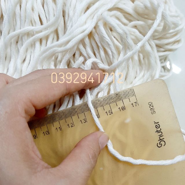 Dây thừng đan macrame, dây cotton xoắn 1 chiều . Màu kem và ngà