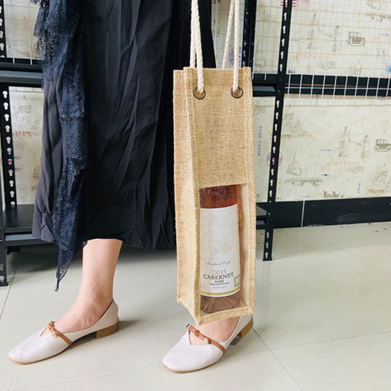 Túi đựng chai rượu vang bằng vải bố có tay cầm tiện lợi