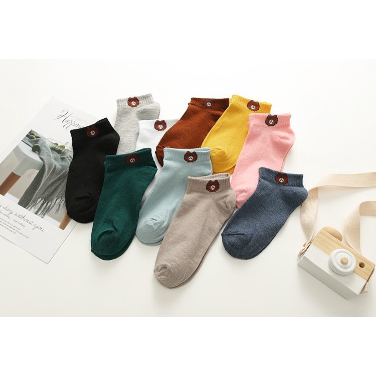 (Sẵn sỉ) Set 10 ĐÔI VỚ TẤT GẤU CỔ NGẮN KÈM TÚI ĐỰNg