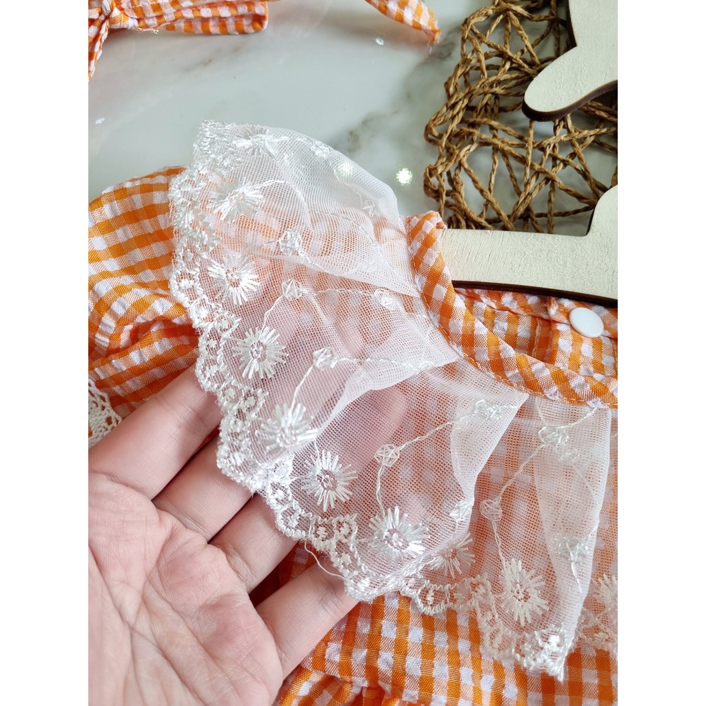 Bodysuit caro đẹp bé gái ❤️ FREESHIP ❤️ BODY đùi cho trẻ em gái chất thô xốp cotton (kèm turban,giày vải) size ss - 13kg