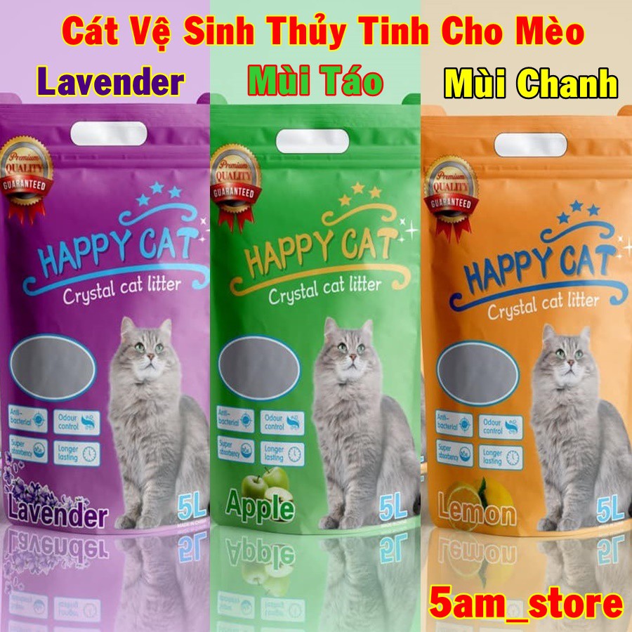 Cát vệ sinh thủy tinh Happy Cat cho mèo túi 5lit hút ẩm khử mùi tốt an toàn thân thiện với môi trường