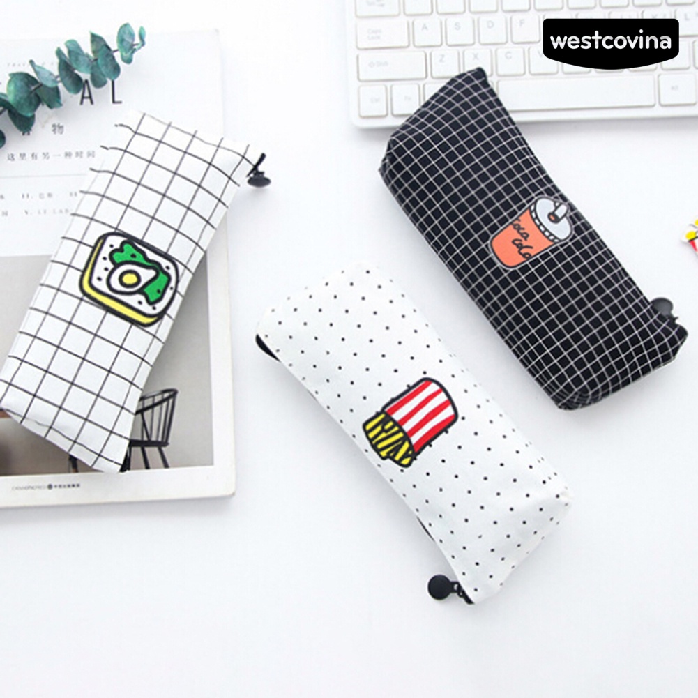 [Hot]✍Túi Đựng Bút Bằng Vải Canvas Kẻ Sọc Hình Bánh Pizza Khoai Tây Chiên Dễ Thương