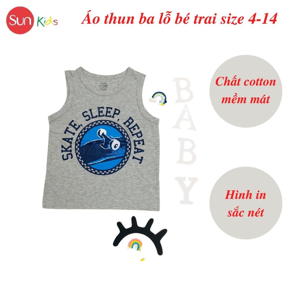 Áo thun bé trai, áo ba lỗ bé trai chất cotton, nhiều màu, Size 4 - 14 tuổi - SUNKIDS