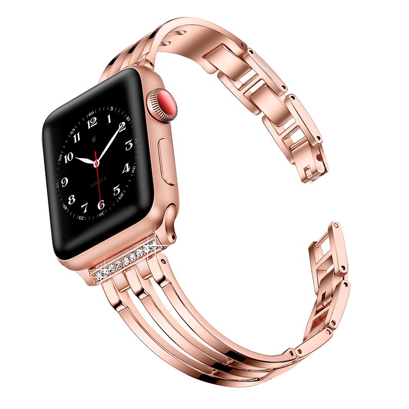 Dây Đeo Thay Thế Bằng Thép Không Gỉ Đính Đá Sang Trọng Cho Apple Watch 6 5 Se 4 3 42 44 38mm 40mm