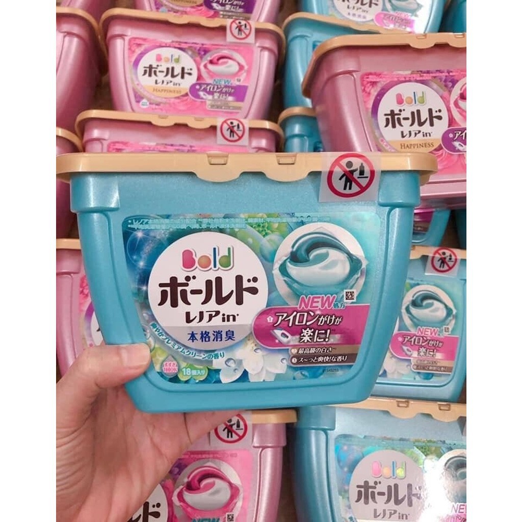 Hộp 18 Viên Nước Giặt Xả Gel ball 3D (Xanh/Hồng) Nhật Bản