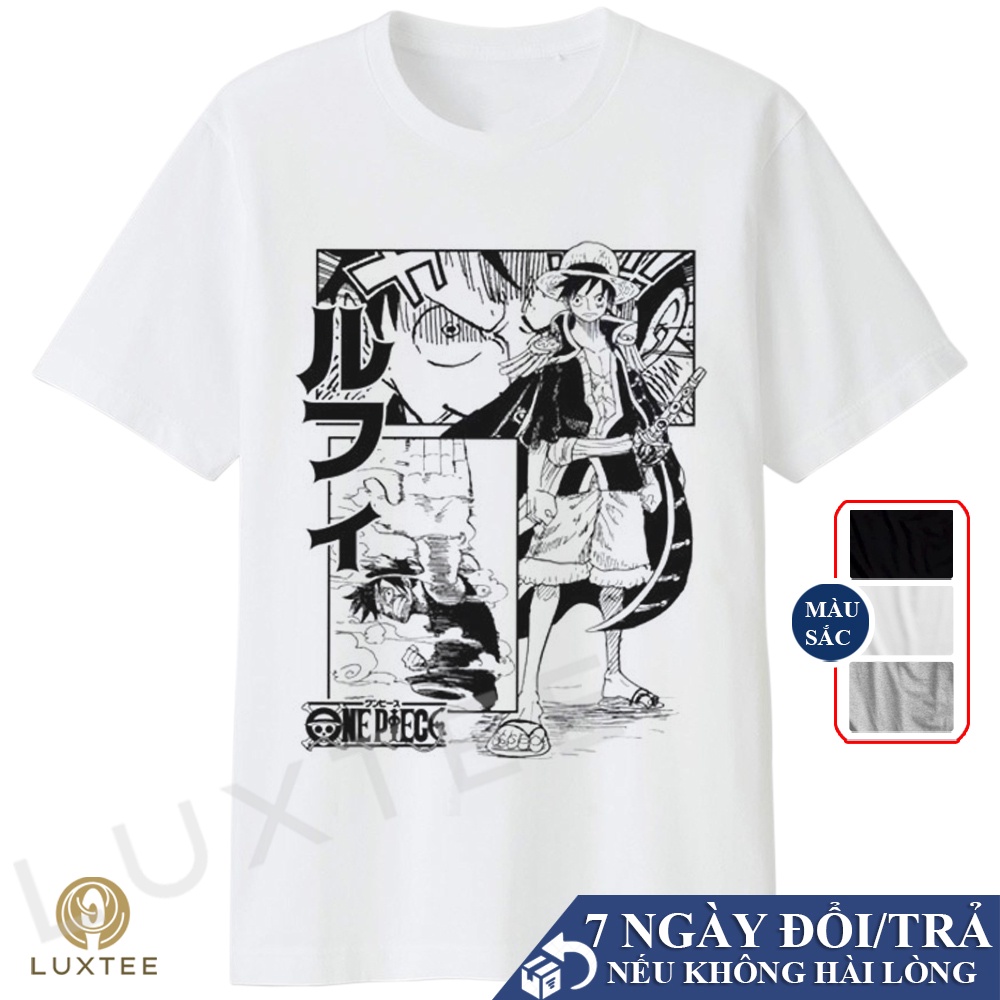 Áo Thun Tay Lỡ Luffy Gear One Piece Cực Chất Đen Trắng Xám, Áo Phông Oversize Nam Luffy Độc Đáo V21