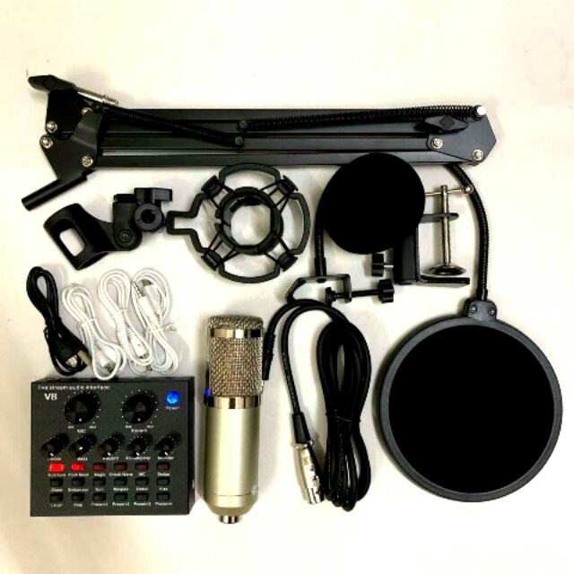 Combo bộ livestream mic BM800 + sound card V8 full phụ kiện