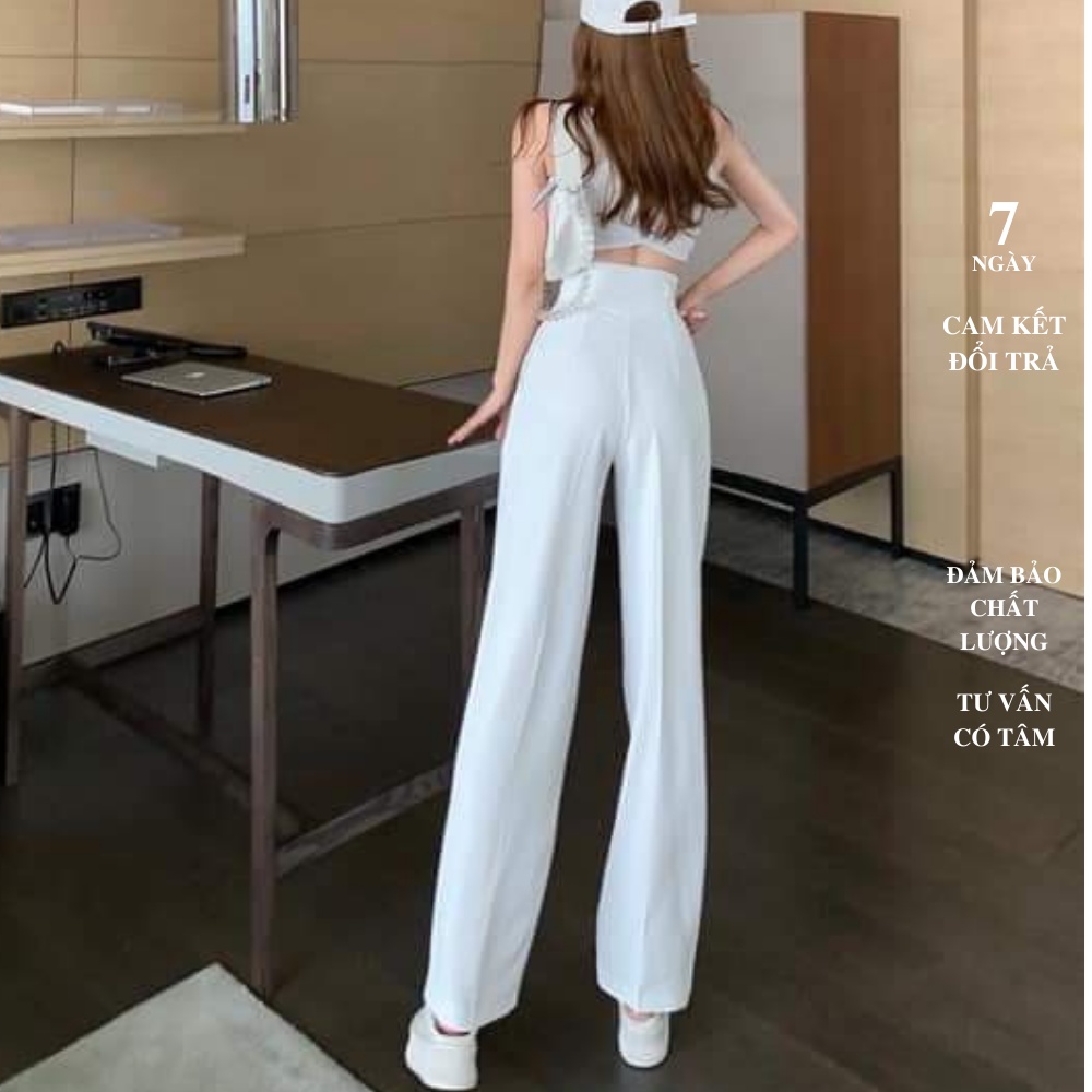 [Free Ship] Quần Ống Rộng Lưng Cao 2 Khuy, Quần Suông Nữ Cạp Cao Chuẩn Hàng Quảng Châu Mã 888