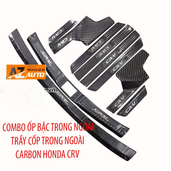 Ốp bậc trong, bậc ngoài, chống trầy cốp trong, cốp ngoài vân CACBON xe CRV 2018 -2022 hàng cao cấp