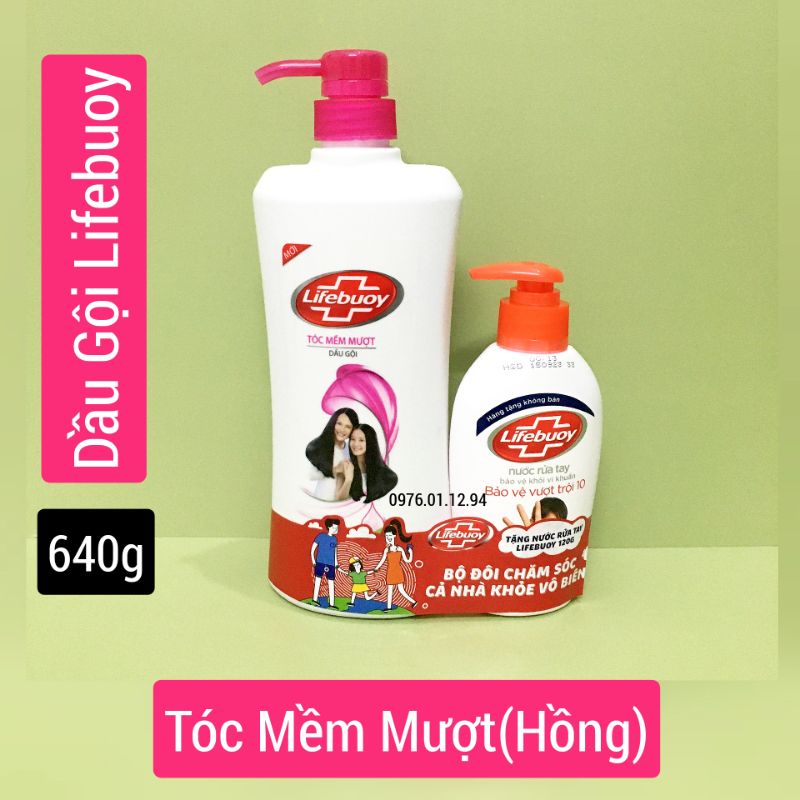 Dầu gội Lifebuoy Tóc Dày Óng Ả Xanh và Tóc Mềm Mượt Hồng 640g