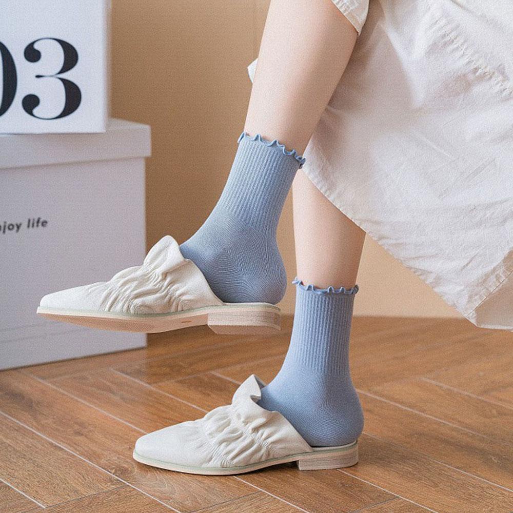 Vớ Cotton Xếp Nếp Màu Trơn Cá Tính Cho Nữ