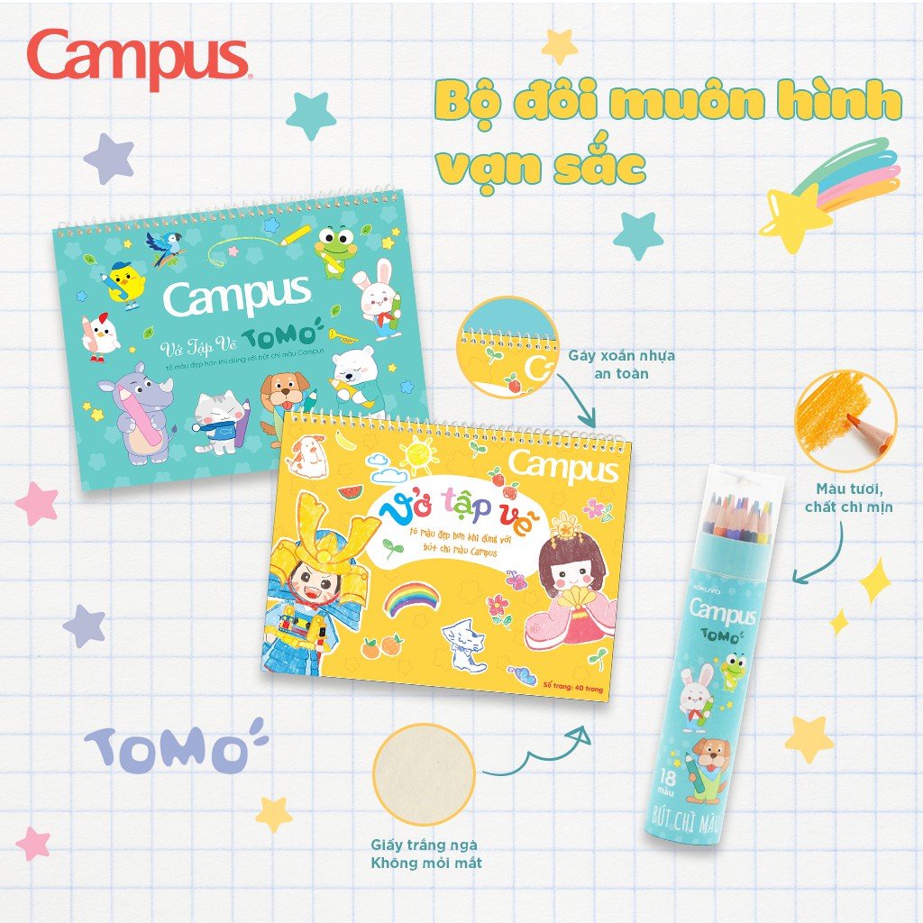 Vở vẽ Campus, Hồng Hà A4  vở vẽ lò xo, giấy vẽ, giấy sần  - Loki Kids