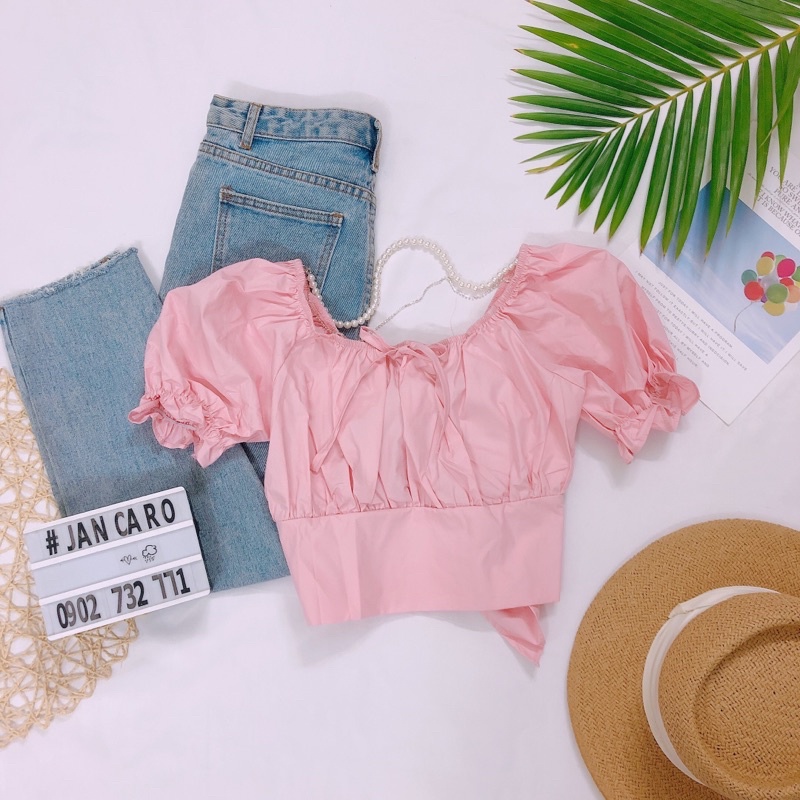Áo Crotop Tay Phồng Áo Kiểu Cột Nơ Ngực Chất Mát - Jancaroshop