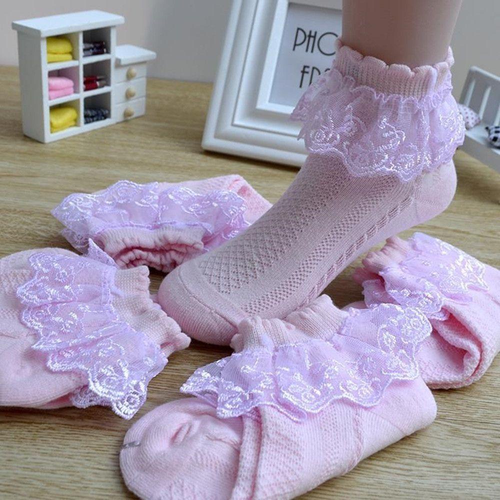Vớ Cotton Phối Lưới Kiểu Công Chúa Thời Trang Xuân Hè Cho Bé Gái