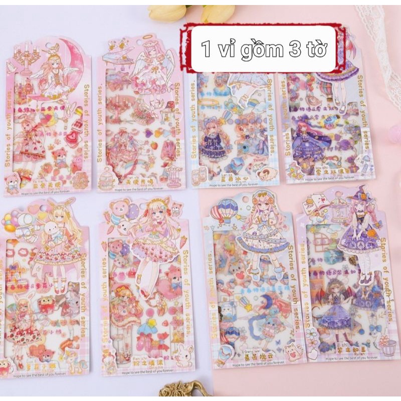 Vỉ 3 tờ sticker lớn size vỉ 19cm phong cách Nhật Bản, chống nước, mã KL-CA