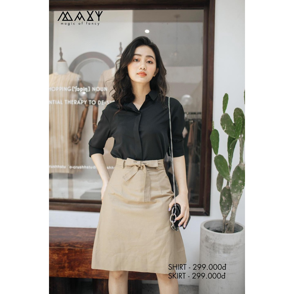 Áo sơ mi nữ tay dài đen kiểu dáng cơ bản black basic shirt Maxy Workshop