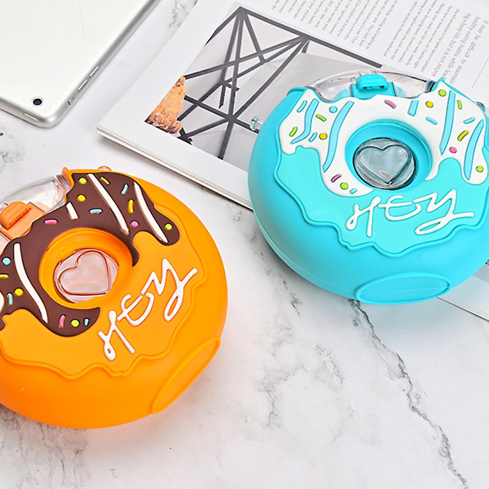 Bình Nước 380ml Hình Bánh Donut Chống Rò Rỉ Kèm Dây Đeo Dễ Thương Cho Bé