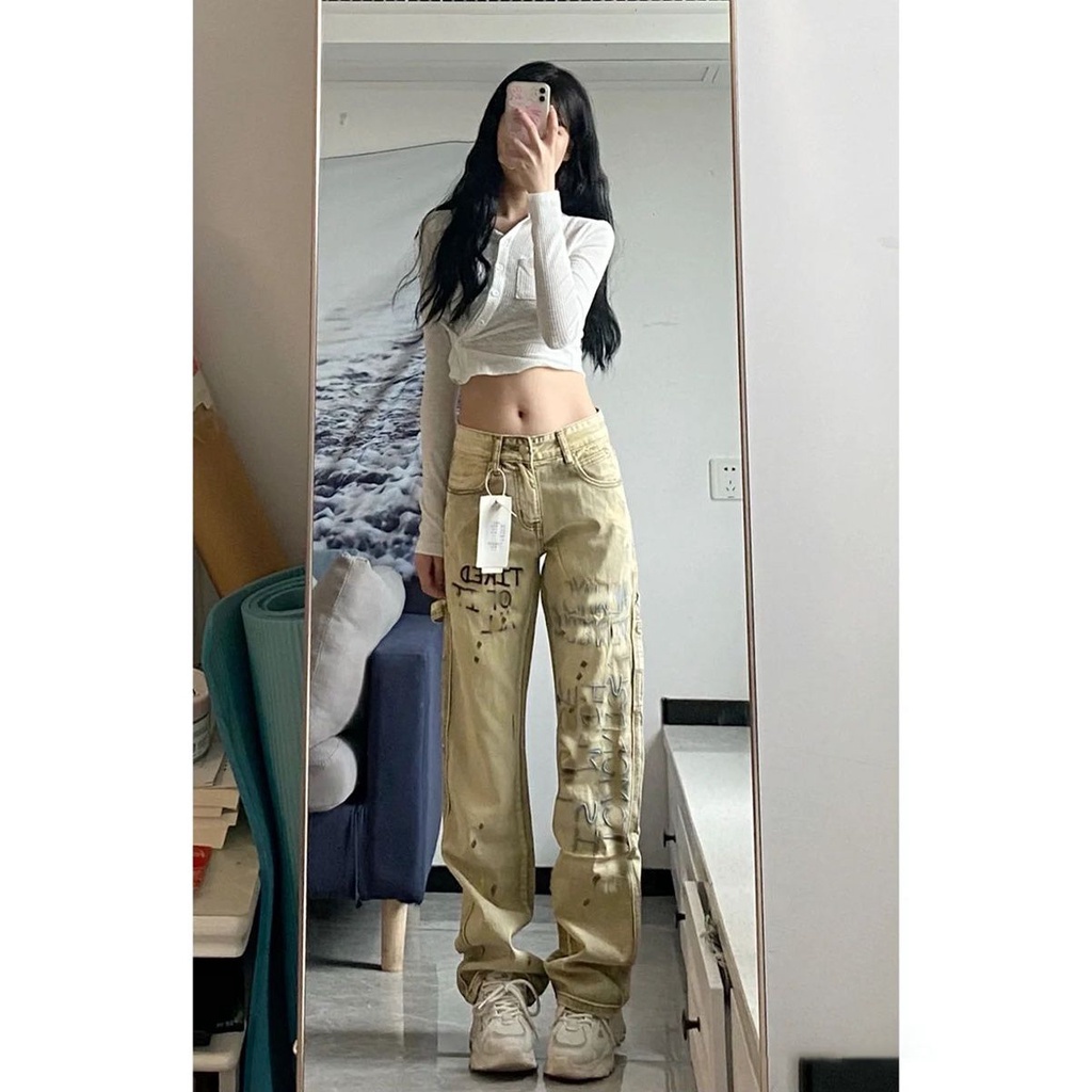 Quần Jeans Ống Rộng Lưng Cao Có Túi Và Khóa Kéo Thời Trang Dành Cho Nữ