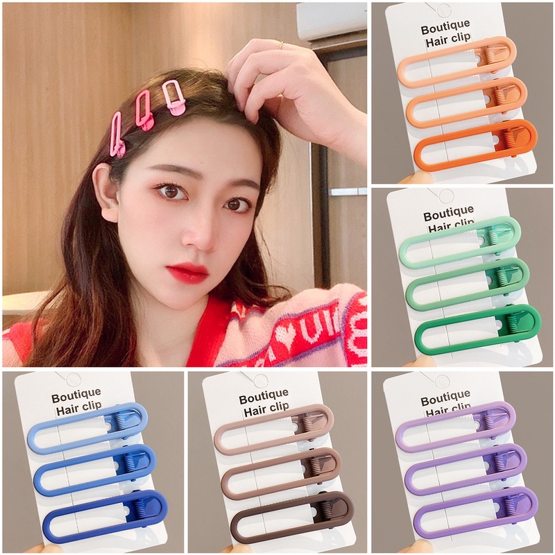 Set 3 kẹp tóc mái chắc chắn mặt nhám màu kẹo xinh xắn cho nữ