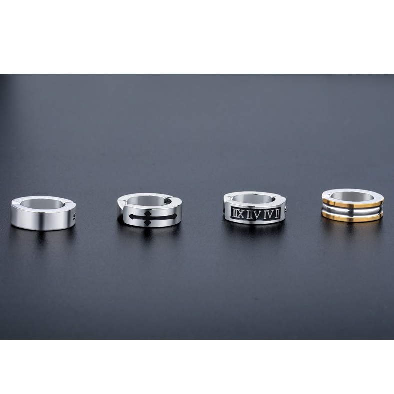 Khuyên tai titan tròn khắc họa tiết dạng kẹp không cần xỏ lỗ tai không gỉ UE111818