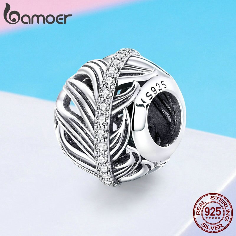 Hạt Phụ Kiện Trang Sức Bamoer SCC1065 Bằng Bạc 925 Khảm Đá Zircon Phong Cách Cổ Điển Cho Nữ