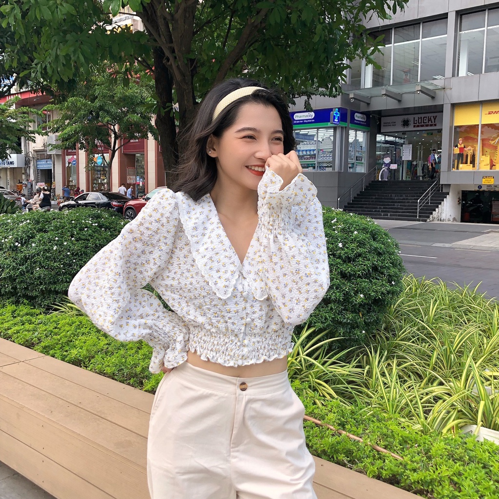 [ 26Studio ] Áo croptop hoa nhí bo eo Viva top