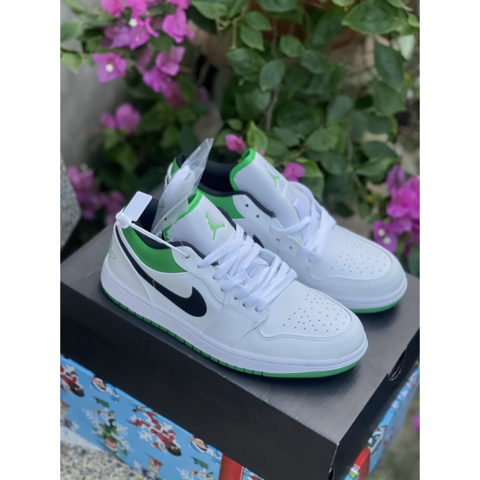 Giày thể thao sneakers air jordan 1 low panda original thấp cổ trắng xanh lá cây viền đen