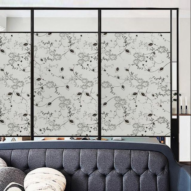 Decal dán kính hoa đen trắng khổ rộng 90cm
