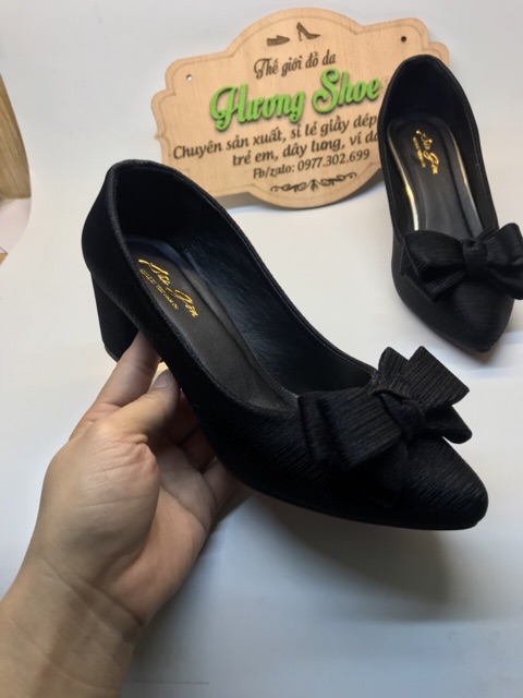 Giày nữ cao gót vuông nơ xinh cao cấp
