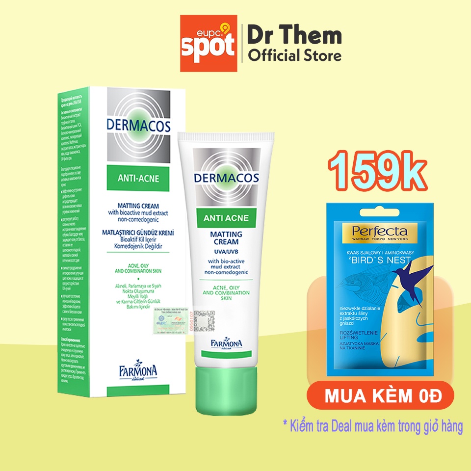 Kem Dưỡng Giảm Bóng Nhờn Farmona Dermacos Anti-Acne Matting Cream with Bioactive Mud  Extract Non-comedogenic 50ml