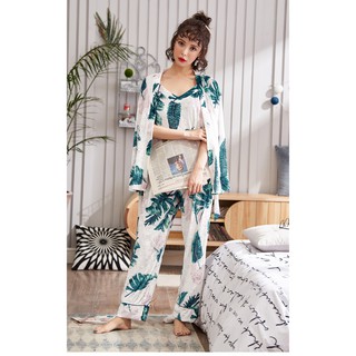 Bộ Đồ Ngủ Nhung Ba Món Xinh Xắn Dành Cho Nữ