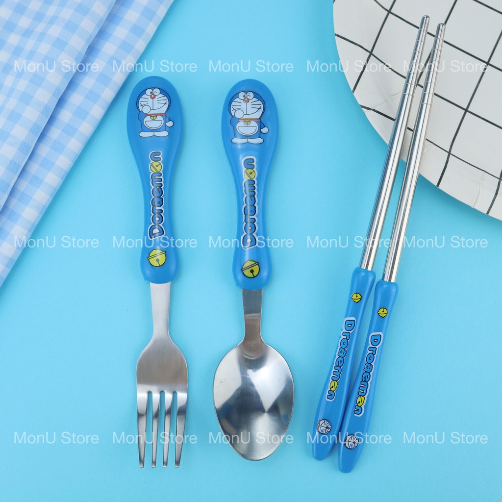 Set 3 món muỗng nĩa đũa hoạt hình DORAEMON DOREMON, Hello Kitty dễ thương cute