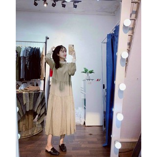 Váy hoa nhí tay cổ ren trắng dáng dài