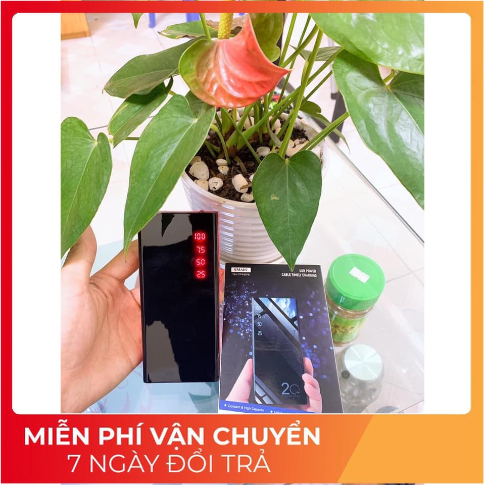 Sạc dự phòng 30000mAh Tích Hợp Sạc Nhanh Fast Charge Mặt Kính Đen hiển phần trăm thị pin