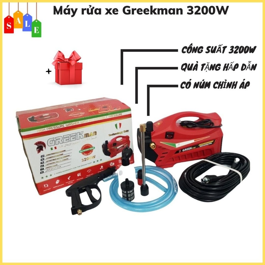 Máy rửa xe mini áp lực cao chỉnh áp Greekman 3200W - Máy rửa xe gia đình chính hãng