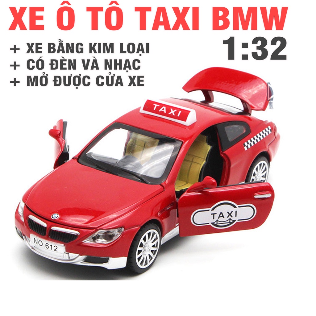 Xe taxi bằng kim loại có âm thanh và đèn mở cửa xe đồ chơi trẻ em