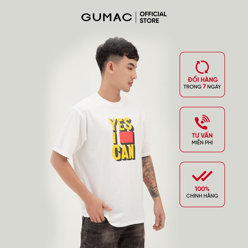 Áo thun nam in chữ độc đáo GUMAC phong cách basic, chuẩn men ATNB361