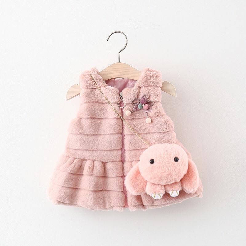 Áo khoác ấm cho bé gái vải tốt tặng túi đeo chéo dễ thương lông mềm mại từ 3-17kg - Áo cho bé gái vải bông cotton tốt