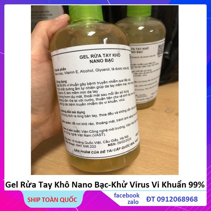 Nước Rửa Tay Khô Kháng Khuẩn, Gel Rửa Tay Khô Nano Bạc 500ml Của Viện Hàn Lâm Khoa Học Công Nghệ