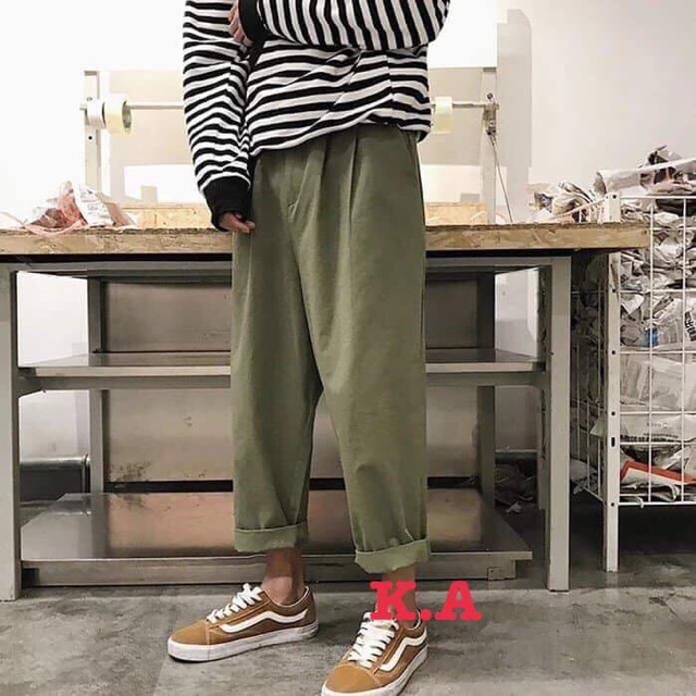 Quần ống rộng cúc Kaki K&amp;A