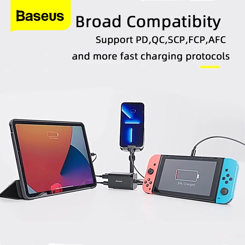 Củ sạc nhanh Baseus GaN 100W/65W sạc nhanh 4.0 QC 3.0 PD USB Type C cho điện thoại laptop