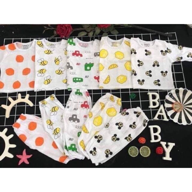 Bộ thun cotton họa tiết dài tay cho bé trai bé gái