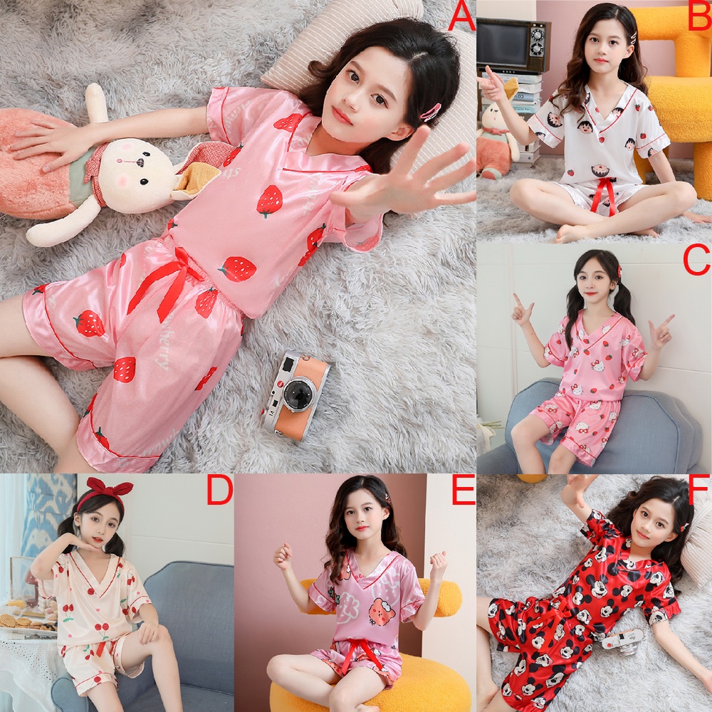 Bộ Đồ Ngủ Ngắn Tay Bằng Lụa Ngọt Ngào Dành Cho Bé Gái