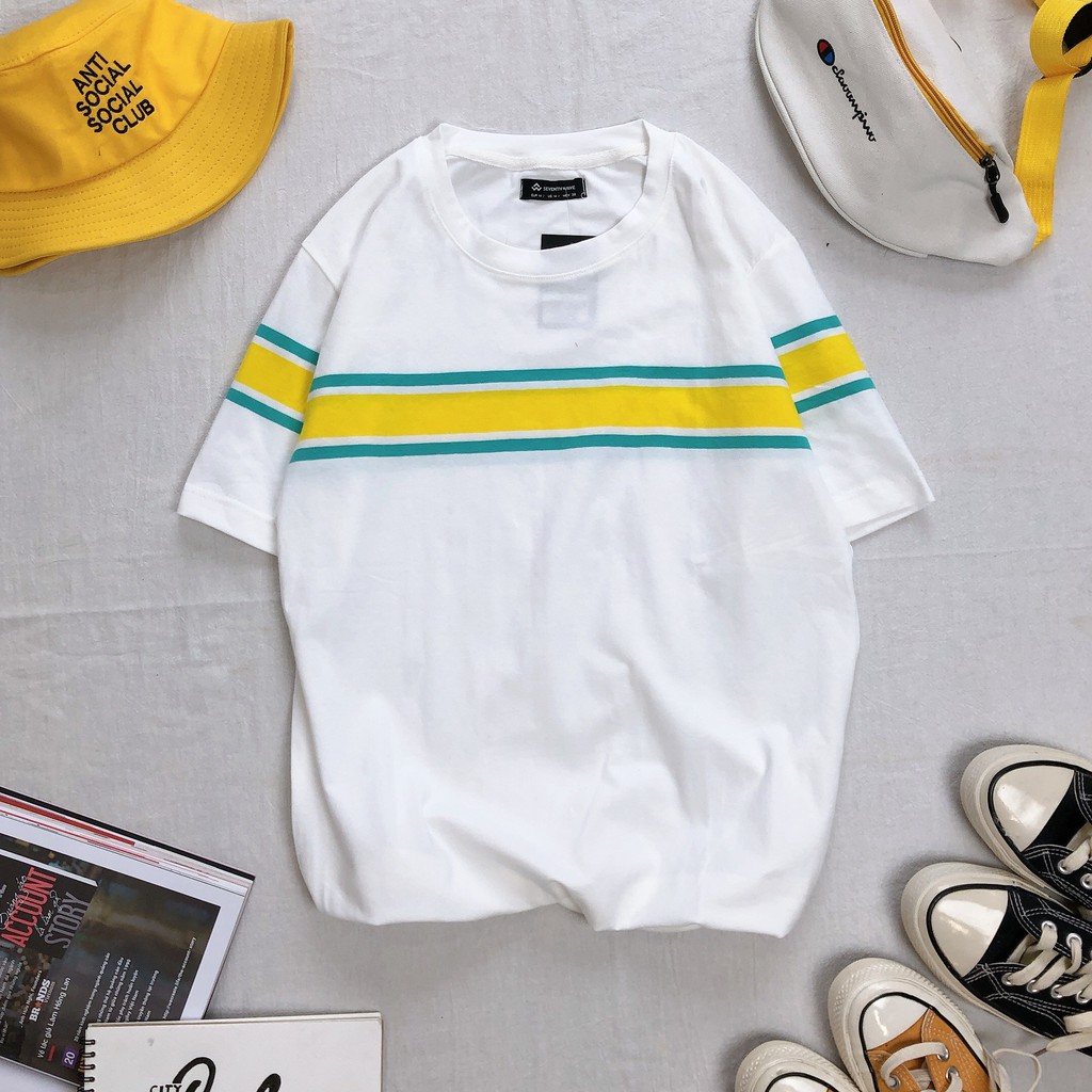 Áo thun nam nữ trắng kẻ ngực City Cycle - Áo thun tay lỡ Unisex form rộng Local Brand