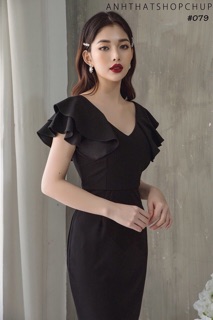 Đầm body cổ V tay bèo ( kèm clip + ảnh thật)