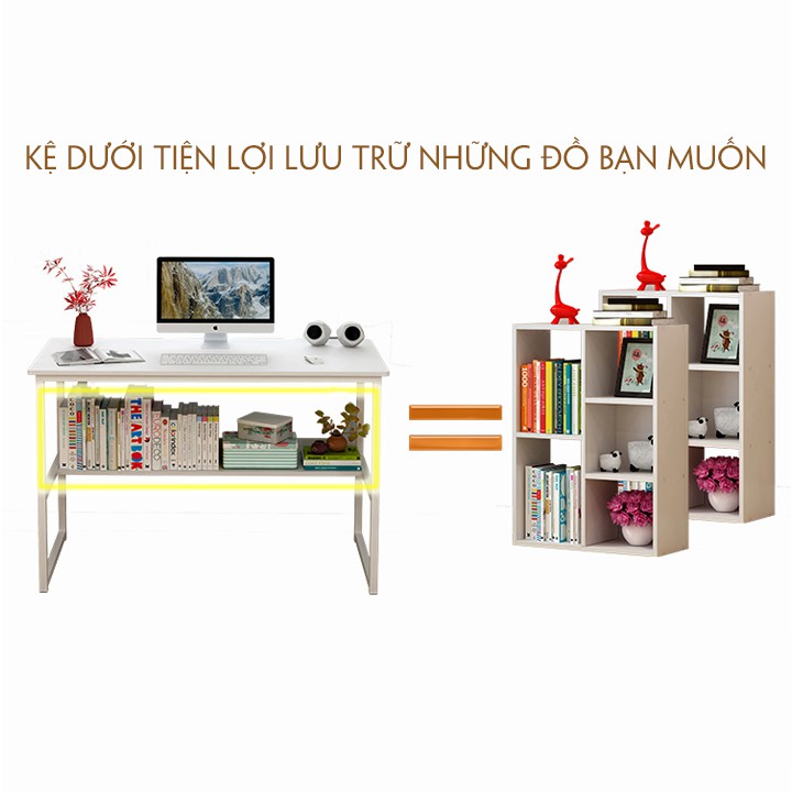 bàn làm việc liền kệ 2 tầng, bàn học khung kim loại 2 tầng 120x45x73